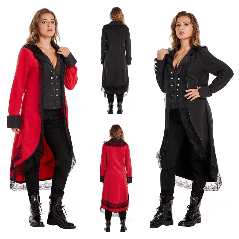 Tailcoat victorien rétro médiéval pour femmes, veste adulte, manteau steampunk gothique, costume de cosplay, uniforme de smoking vintage, queue swmatte