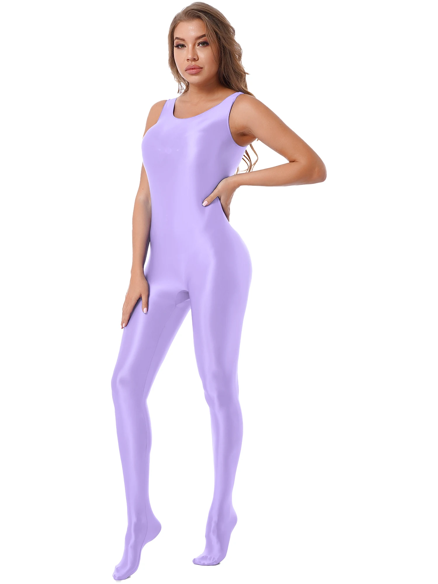 Damen-Badeanzug Zentai-Jumpsuit Lingerie Ganzkörper-Bodysuit Sport Fitness Footed Unitard Einfarbig Rundhals-Bodystocking – Detail 29