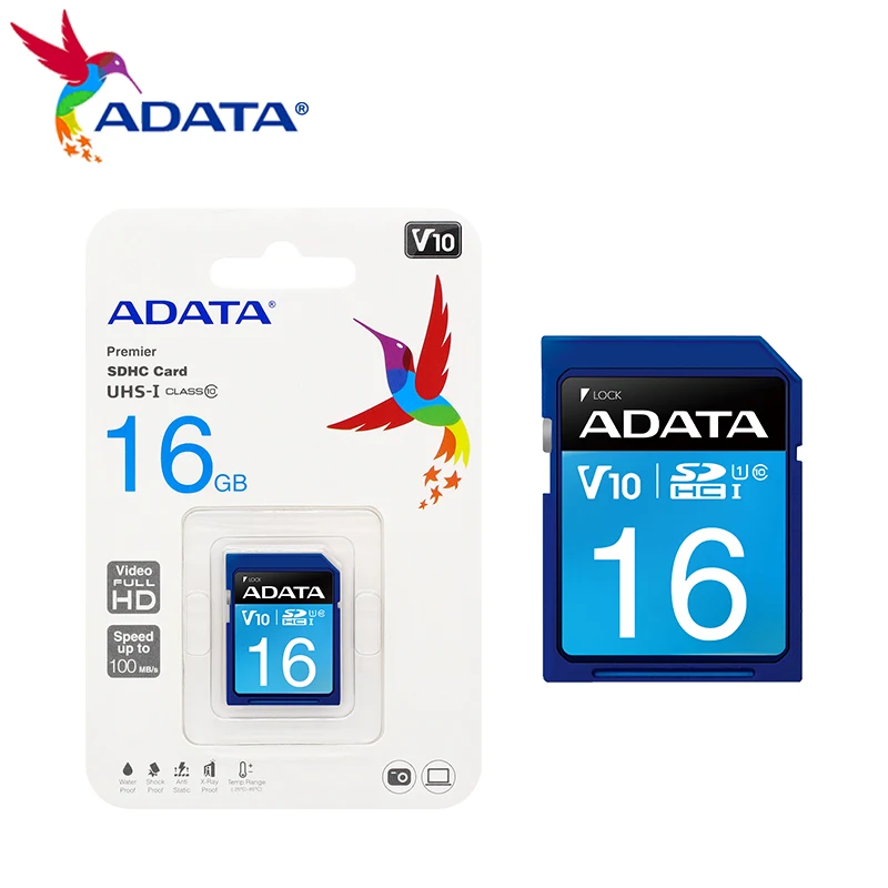Оригинальная карта памяти ADATA V10 SDHC 16 ГБ 32 ГБ SDXC 64 ГБ класс 10 UHS-I SD-карта для цифровой зеркальной камеры Full HD Макс. 100 Мбит/с карты