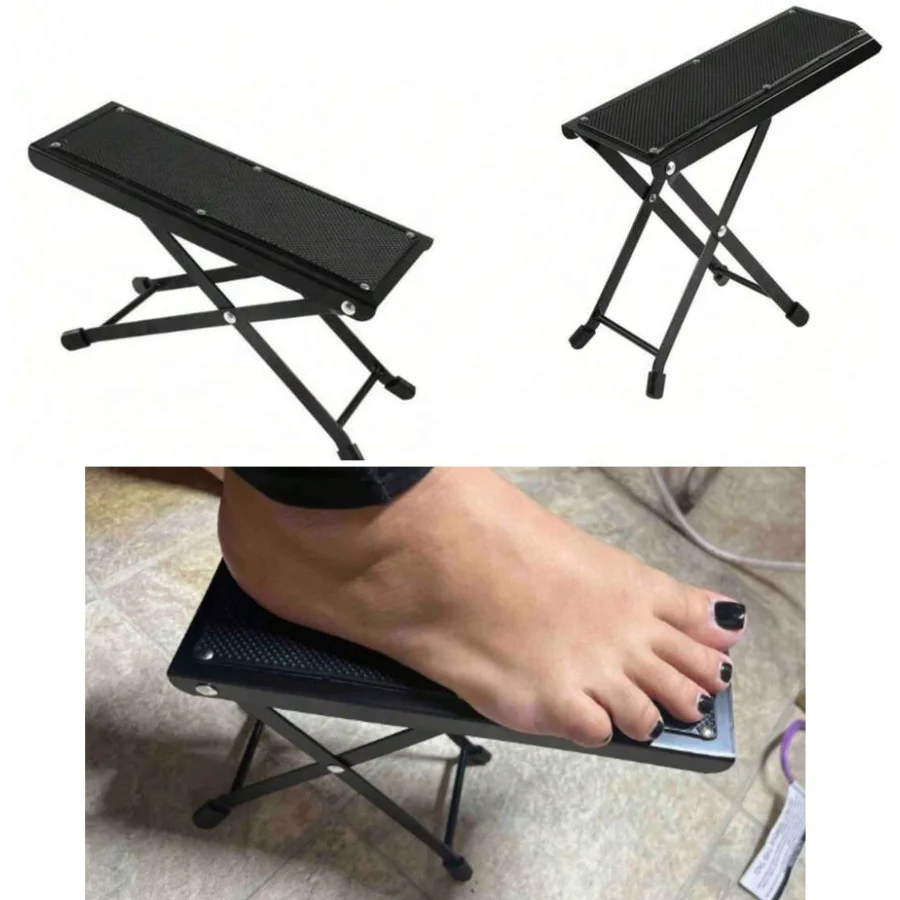 Pedicure Foot Rest Stand 4-Level Adjustable Folding Non-Slip Footrest Stand Metal Beauty Manicure Foot Pedal for Salon Home Use