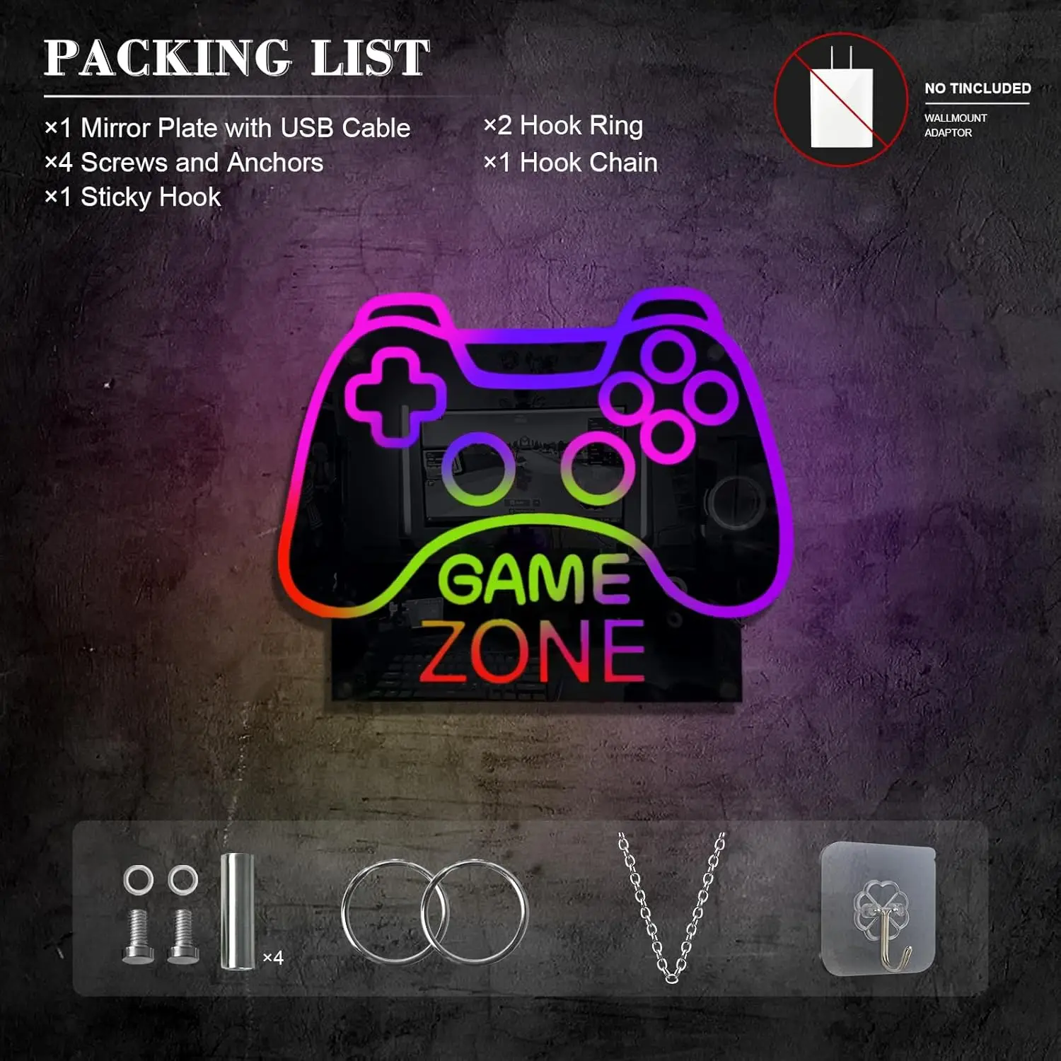 Insegna al neon con zona di gioco RGB Insegne luminose a specchio Decorazione da parete per sala giochi Home Party Pub Club Regali per bambini