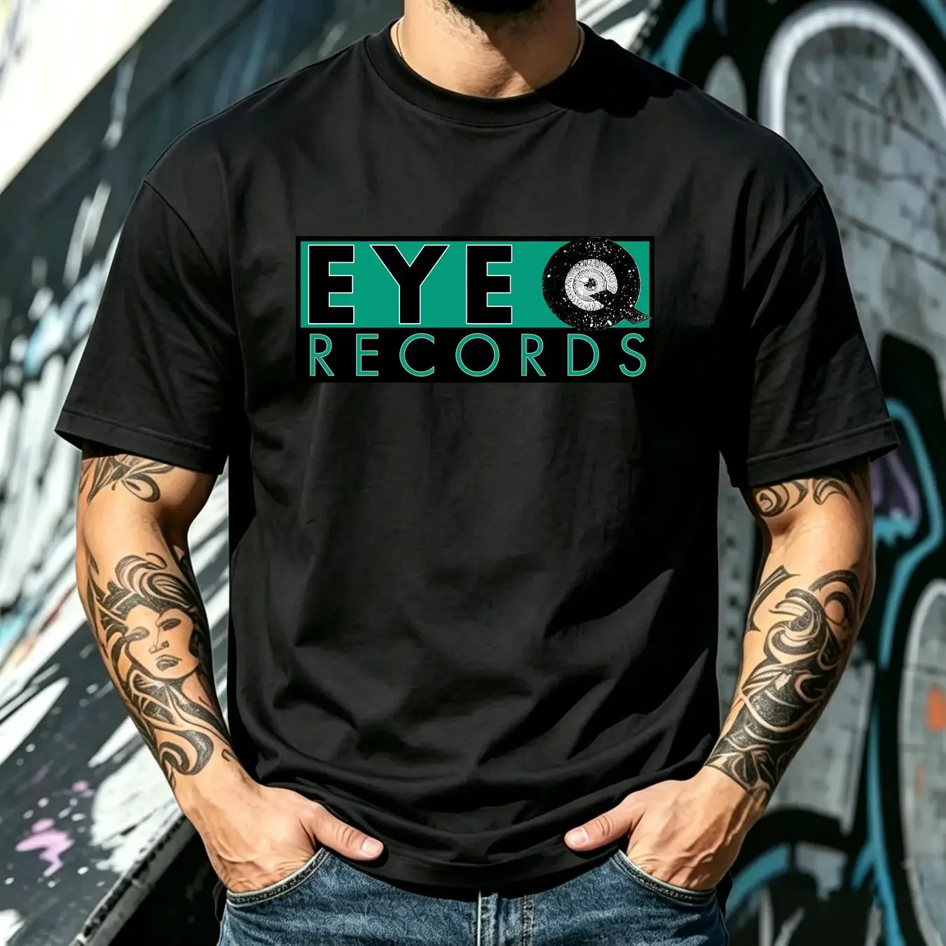 washed T Shirt Eye Q Records Trance Electronic Music Mens Cotton vintage Washed Stretched Breathable Slightly Soft Unisex