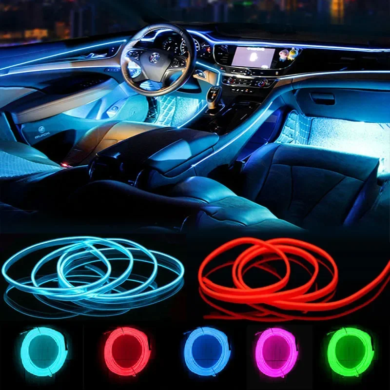 

Latest 5M Neon LED Car Interior Decorative Lamps Strips USB Drive For DIY Decorative Dashboard Console Ambient Light Cold Light