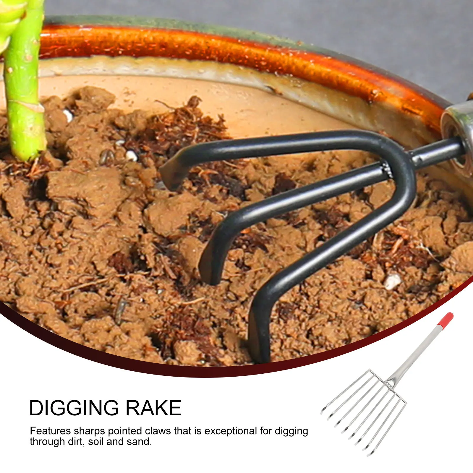 

Stainless Steel Hand Rake Rubber Grip Sharp Claw Digging Tool for Soil Loosening Beach Shell Digging Oyster Hunting