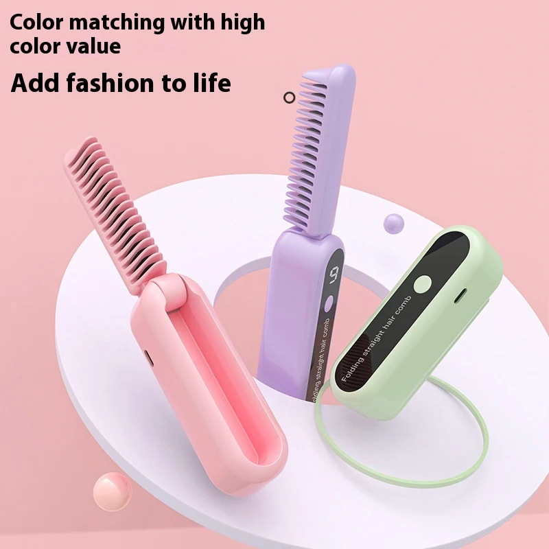 New Foldable Fortable Straight Hair Comb With 9-level Adjustable Wireless Charging Straightener, Home Curling Iron Styling Tool