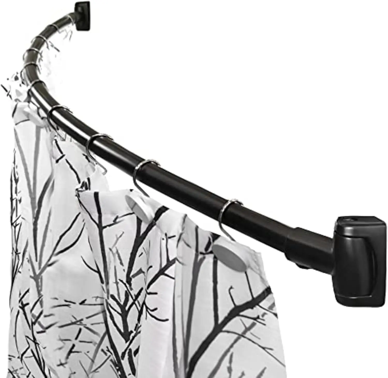 

60-Inch Stainless Steel Curved Shower Rod, 5-Foot Mounted Non-Telescoping Rust-Proof in Black