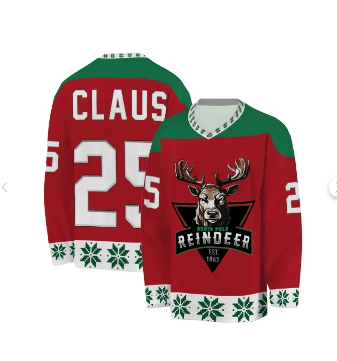 

2025 Fashion Autumn Christmas Men's Ice Hockey Jacket V-neck Casual Top Outdoor Sports Speed Drying Jersey Long Sleeve T-shirt