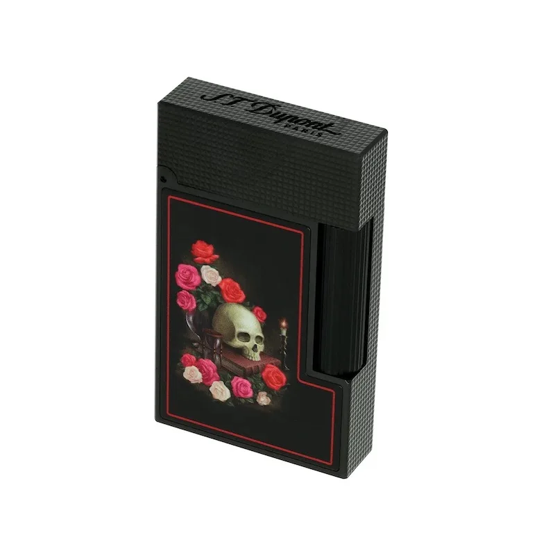 S.T. Dupont Limited Edition Luxury Black Lacquer with Skull and Roses Design Soft Flame Lighter Collection