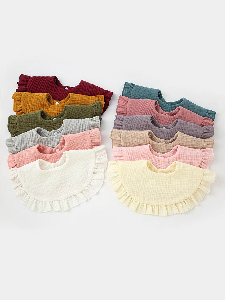1 bavoir en mousseline pour bébé, mignon, pour nourrisson, pour manger, avec volants, serviette de salive en coton, auto-alimentation, bébé de 0 à 2 ans