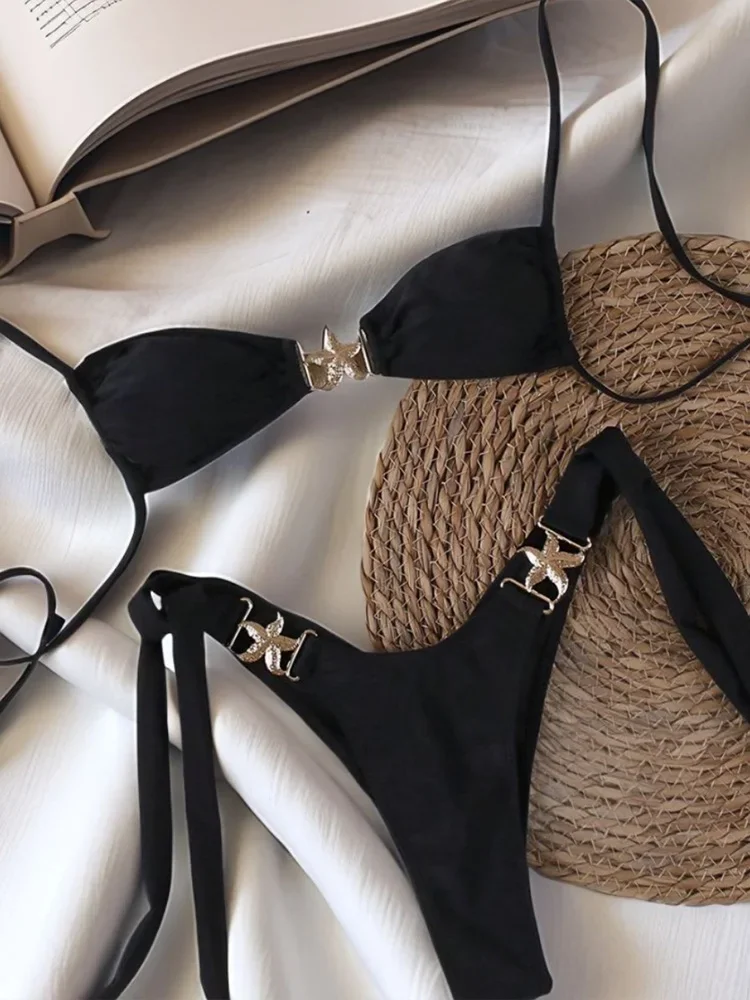 Сексуальное бикини со шнуровкой, комплект из 2 предметов, женский однотонный купальник с разрезом, с низкой талией, бикини для пляжного отдыха, новинка 2025, летний купальник, комплект бикини
