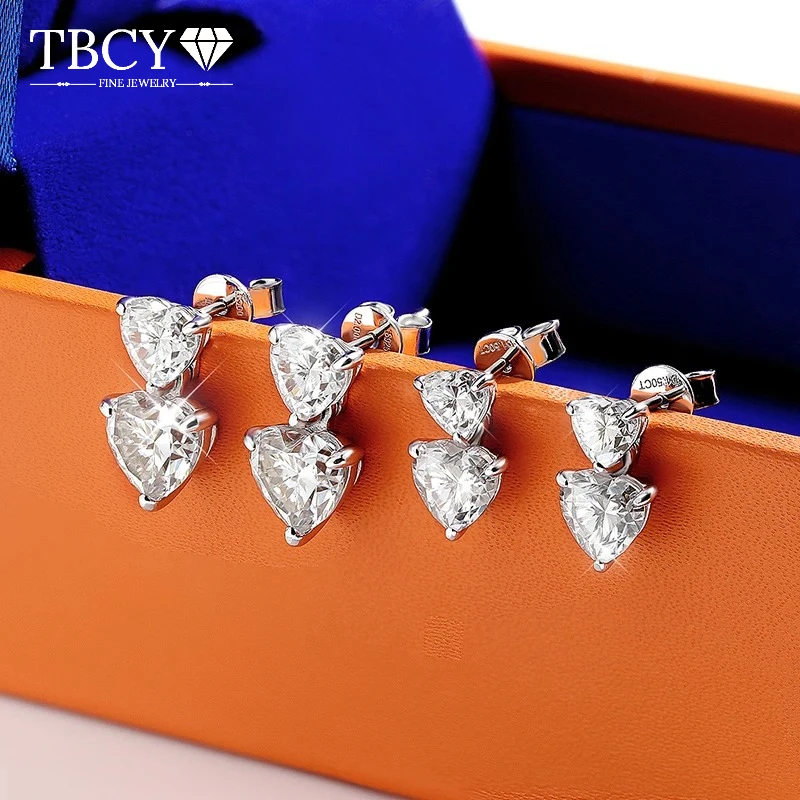 TBCYD 3ct/6ct Heart Cut Moissanite Drop Earrings GRA Certified Full Moissanite Earrings Studs 925 Silver Women's Luxury Jewelry