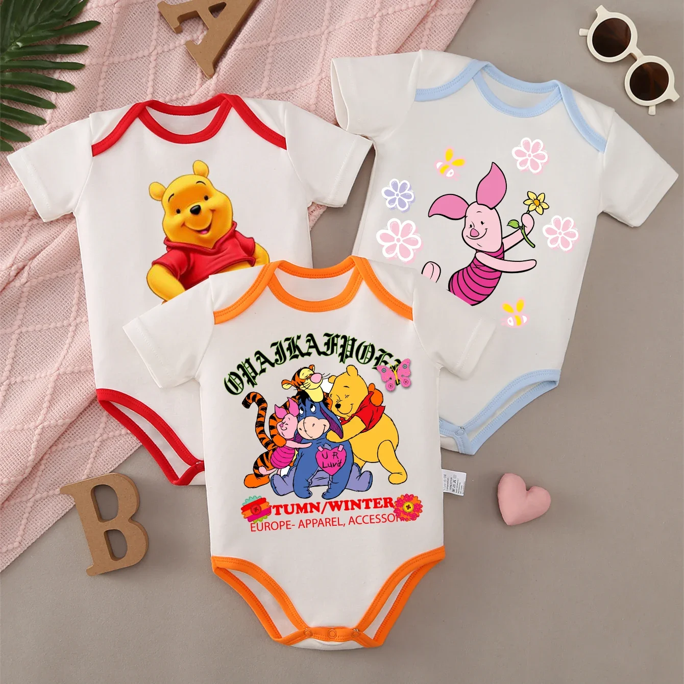 

Винни Винни Пух с милым принтом из 100% хлопка, детская одежда, комбинезон для новорожденных от 0 до 12 месяцев