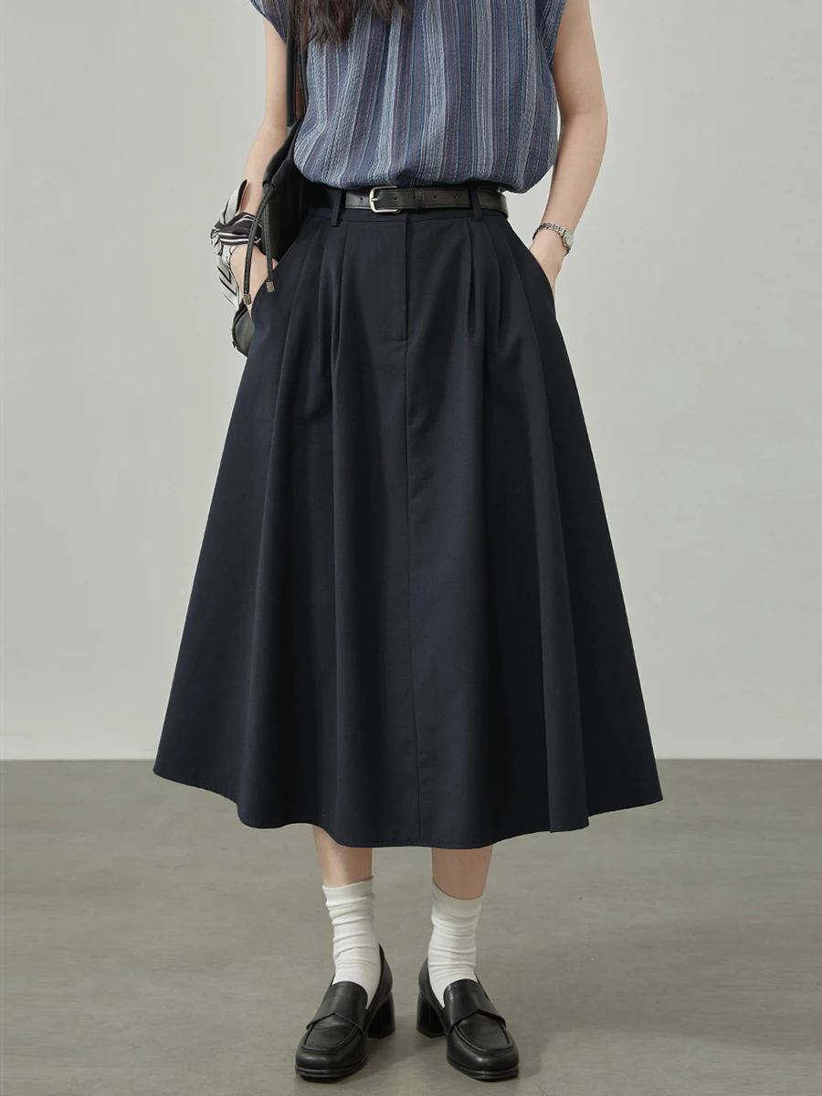 

Женская летняя юбка миди А-силуэта с высокой талией, темно-синяя, новинка 2026 года, элегантная, стройнящая, расклешенная, с широким подолом