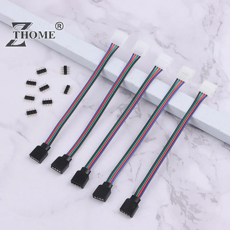 5Pcs 5050 LED RGB Strip Light Connector 4 Pin Conductor Strip To Controller Jumper Solderless Clip On Pigtail Power Adapter