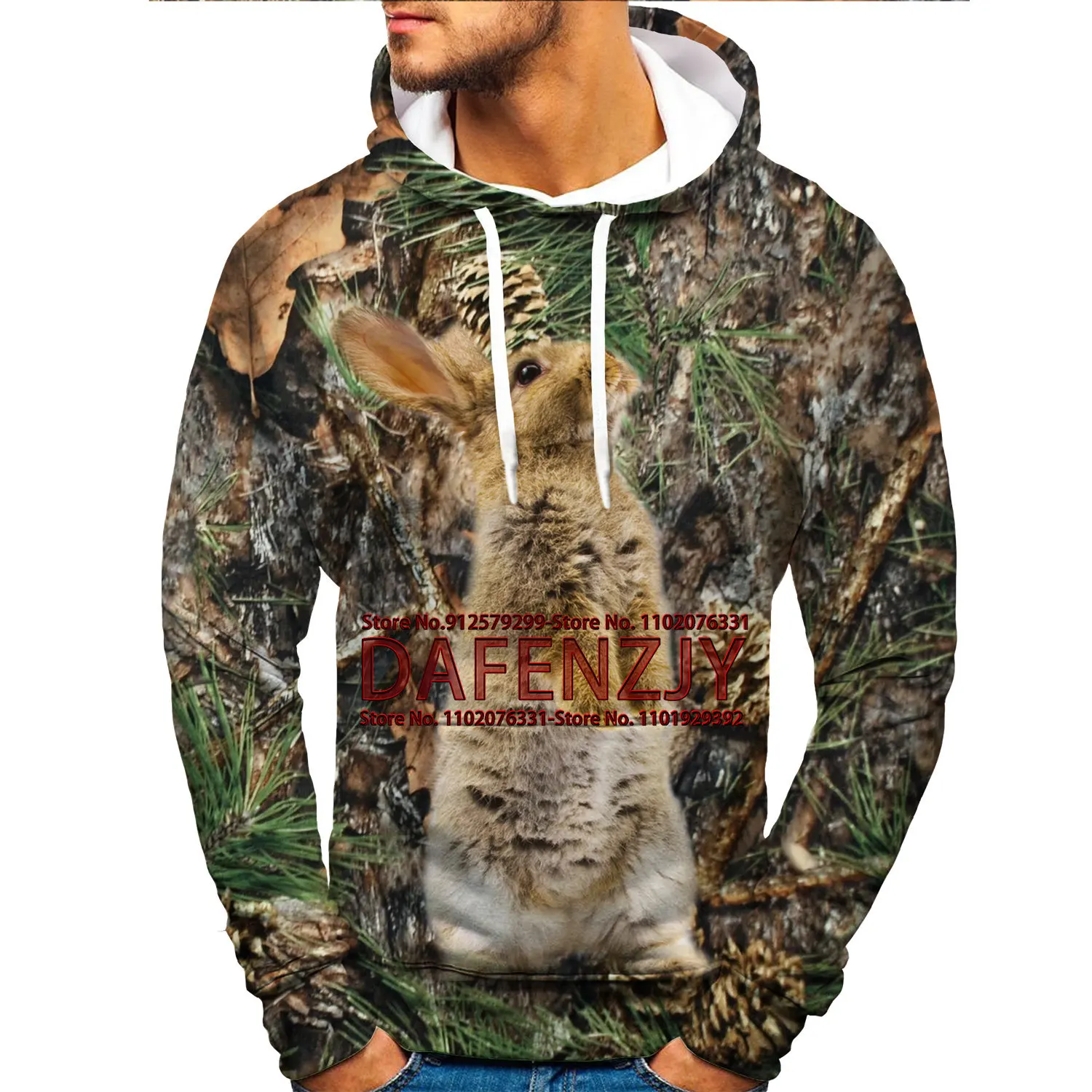 

Leaves Camouflage Animal Rabbit 3D Hoodies Outdoor Sportwear MenStreetwear Harajuku Pullover Hip Hop Jacket