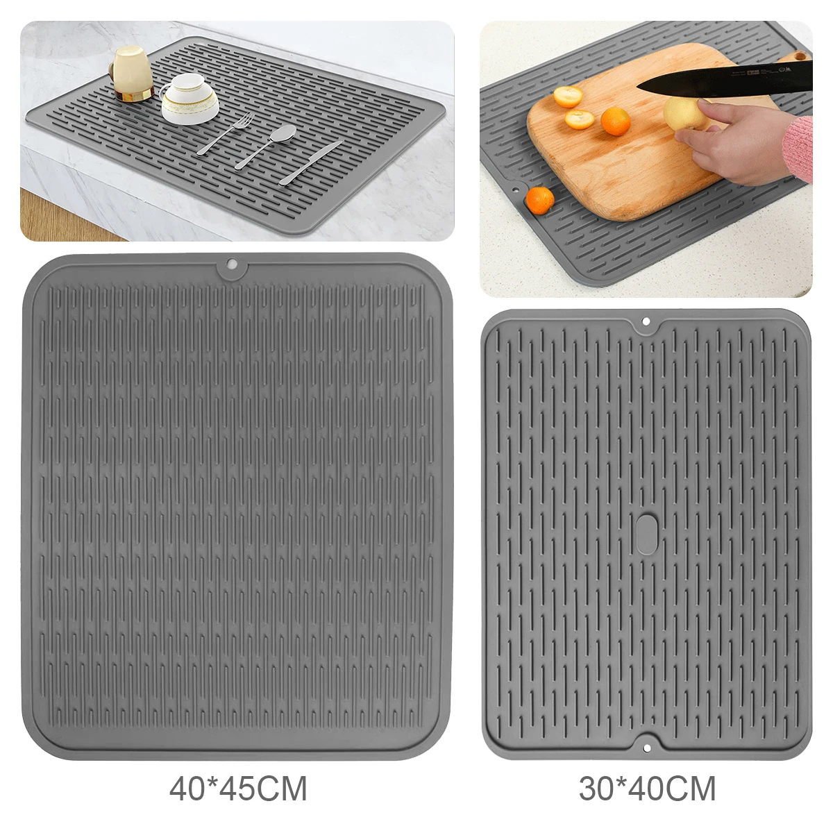 Silikon-Abtropfmatte für die Küchentheke, 45,7 x 40,6 cm/16 x 30,5 cm, hitzebeständige Geschirrmatte, rutschfeste Abtropfbrettmatte für Waschbecken