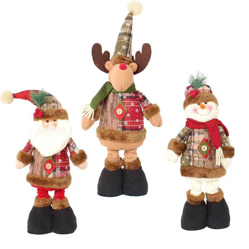 Christmas Decorations Figurine Telescopic Length Christmas Ornament Snowman Reindeer Santa Claus Plaid Standing Home Decor Doll