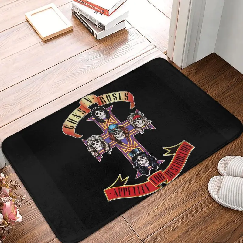 Hard Rock Band Guns N Roses Front Floor Door Entrance Mat Indoor Bullet Logo Kitchen Bath Doormat Toilet Carpet Rug