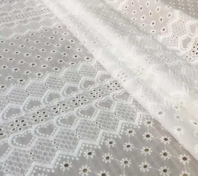Vintage Cotton Embroidery Lace Fabric With Heart Shape and Eyelet Floral By The Yard 53" Wide view 2