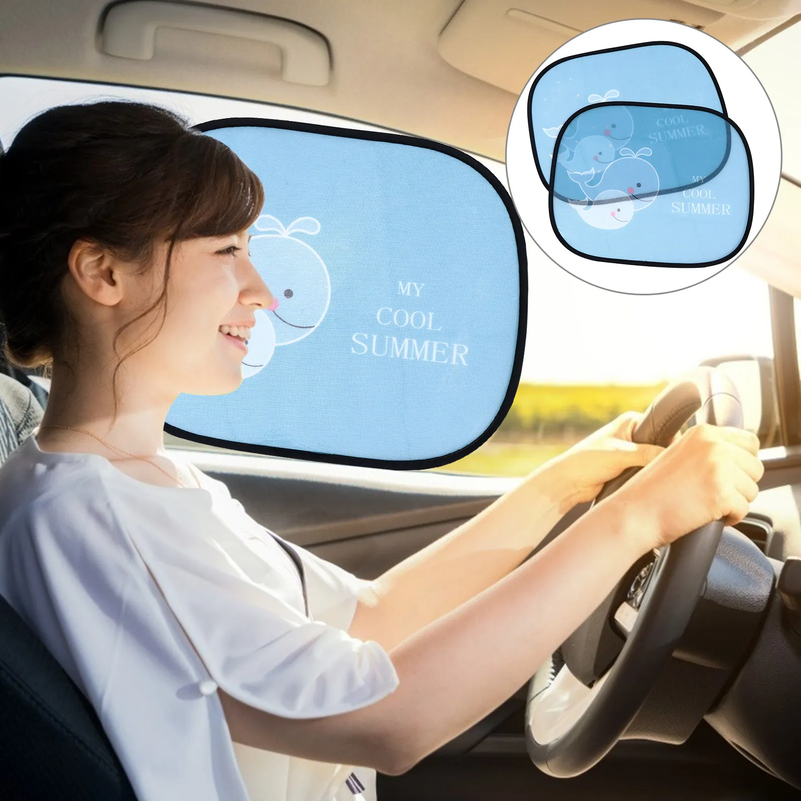 

2Pcs Car Sunshade Vehicle Window Sunshades Protective Cover Static Magnetic Cartoon UV Protection Foldable Storage