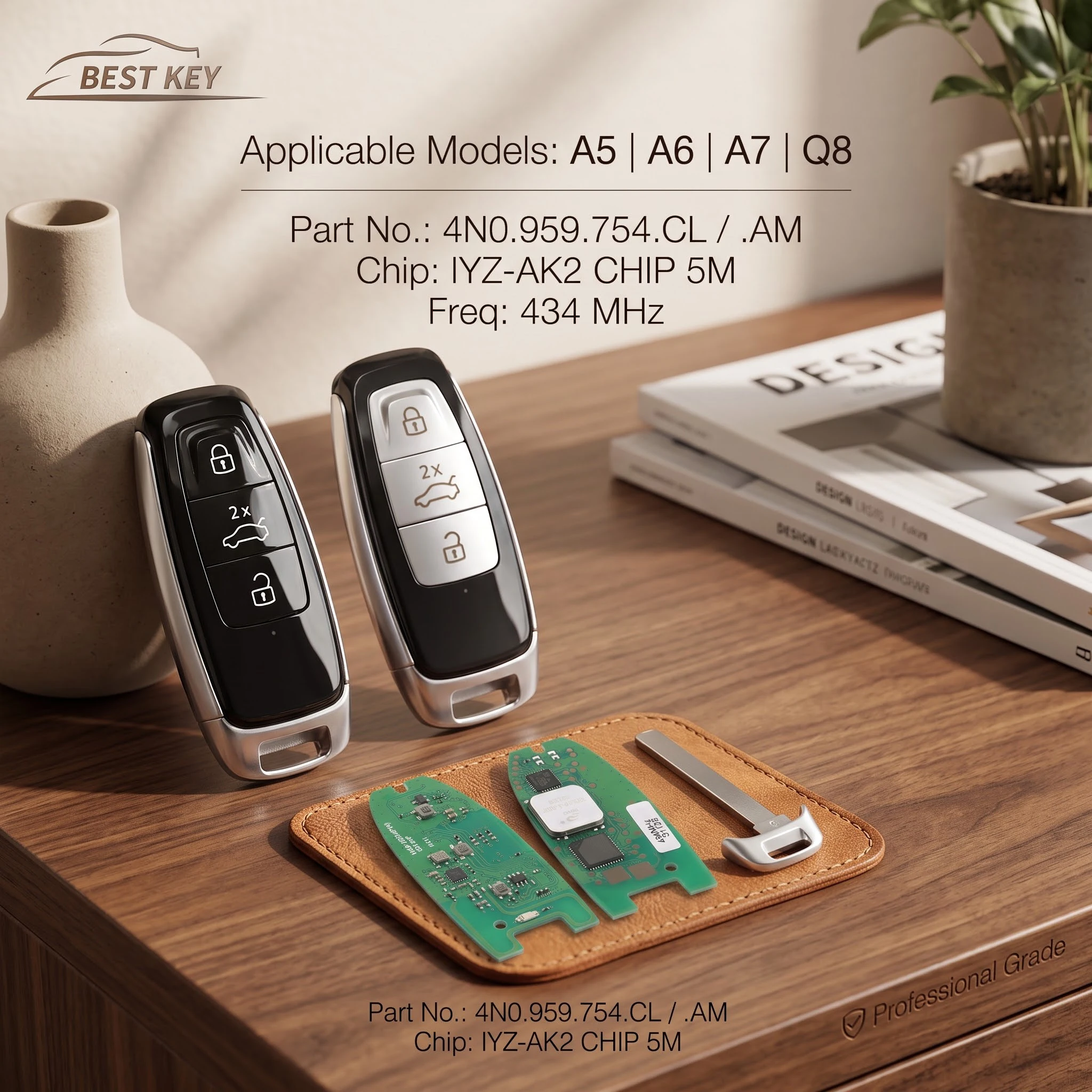 BEST KEY For AUDI A5 A6 A7 Q8 2019+ KEYDIY MLB08 Smart Car Key IYZ-AK2 4N0959754AM/CL 5M CHIP 434MHz 3 Buttons