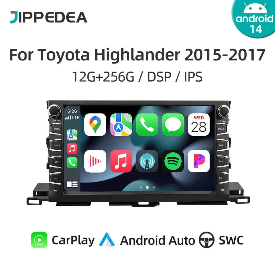 

Android 14.0 CarPlay Car Multimedia Player GPS Navigation 4G WiFi Bluetooth RDS Stereo Car Radio For Toyota Highlander 2015-2017