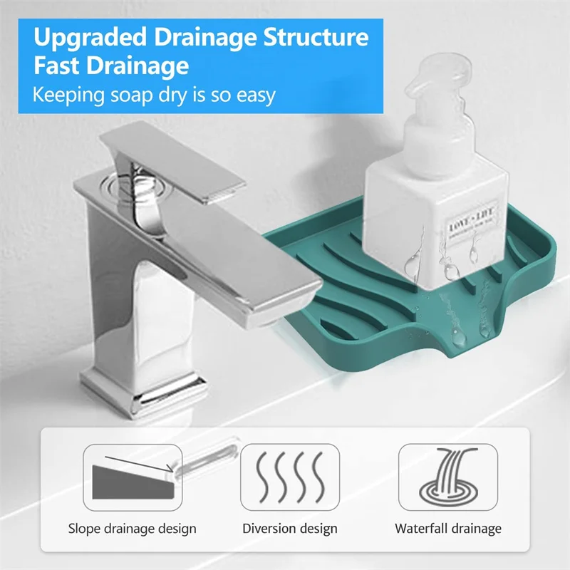 1-Pack Silicone Drain Soap Box Kitchen Bathroom Anti-slip Sink Tray Creative Washing Table Soap Tray Free Punch Drain Rack