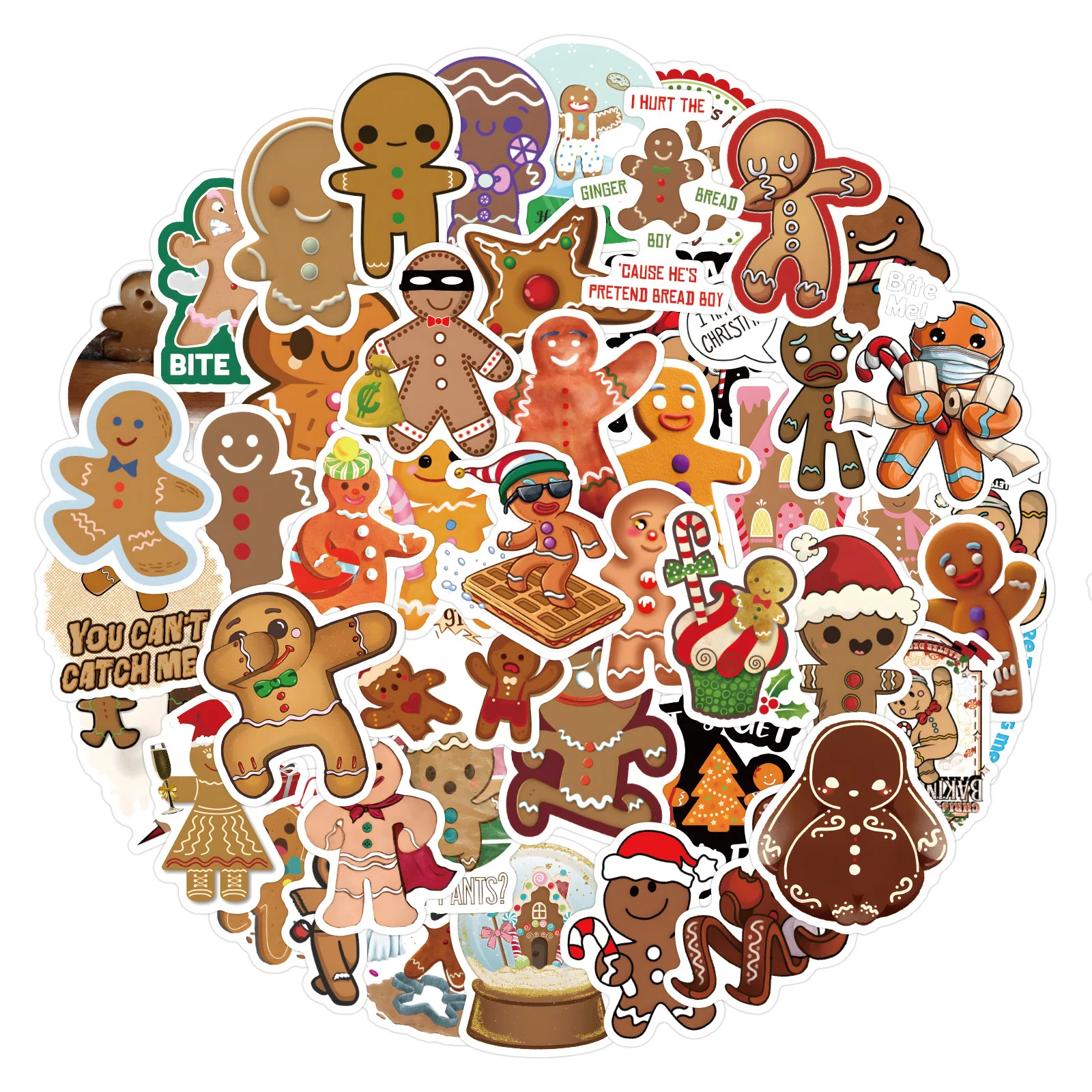 60pcs Christmas Sticker Gingerbread Man Laptop Scrapbook Phone Suitcase Diary Decoration Sticker Toy