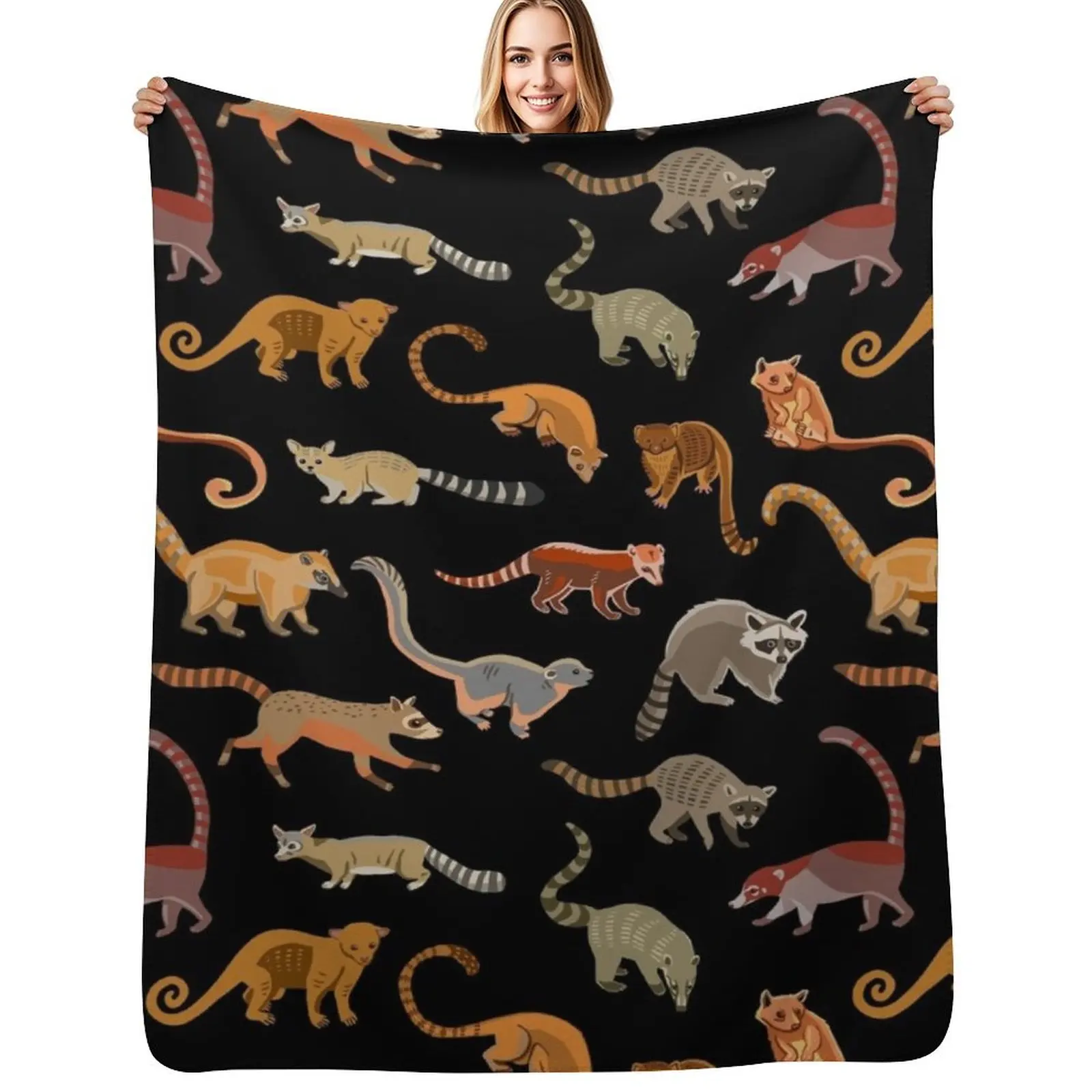 

Raccoons and Relatives: Species of Procyonidae Pattern (Coatis, Olingos, etc) Throw Blanket Hair Hairy Comforter Blankets