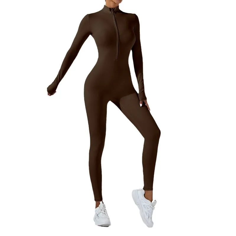 

Nude Zipper Long-sleeved Yoga Jumpsuit High-intensity Fitness Exercise One-piece Tight Yoga Suit Fitness Jumpsuit