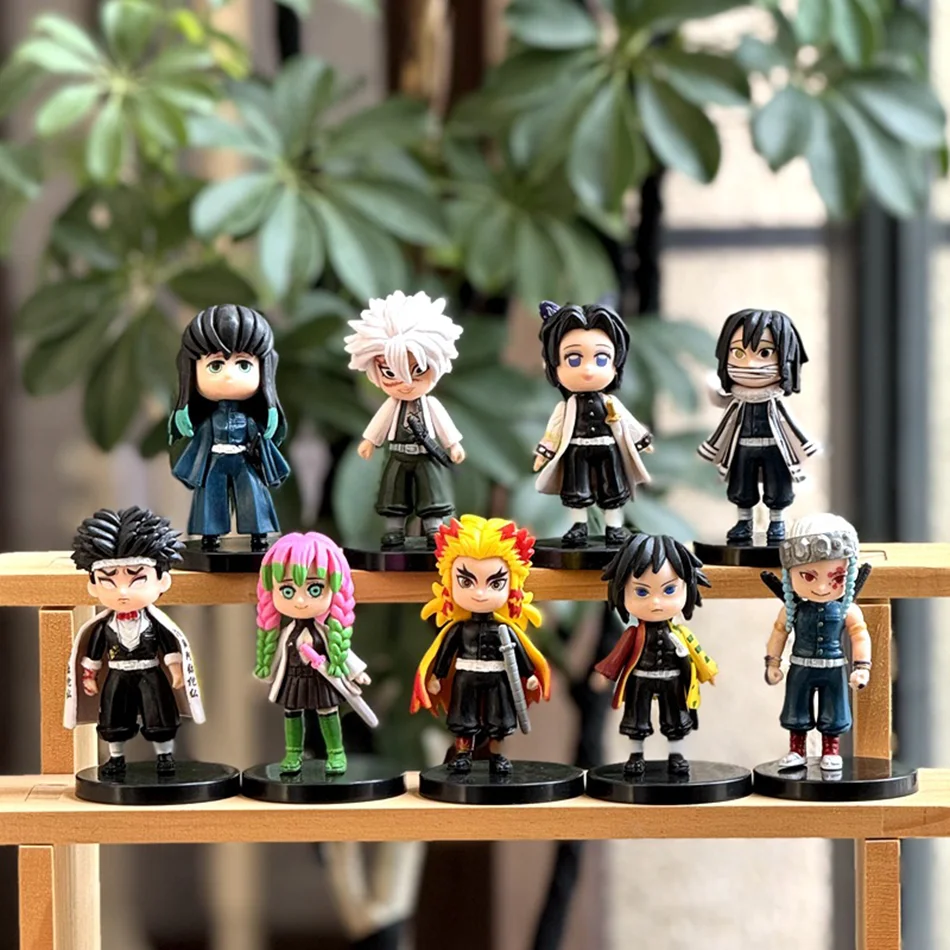 9-teiliges Set Q-Version Demon Slayer Stehende Geisterpuppe Tanjiro Nidouzi Inosuke Zenizu Figur Actionfigur Filmmodell Kinderspielzeug Geschenk