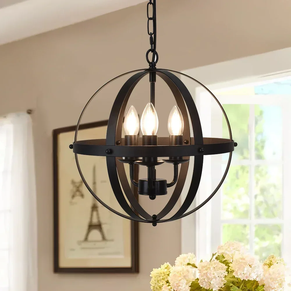 TechHPBlack 3-Light Flush Mount Ceiling Chandelier E12 Base Pendant Light For Kitchen Dining Room