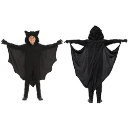 Kids Unisex Vampire Bat Hooded Costume Child Funny Cosplay Jumpsuit Boys Girls Halloween Cosplay Costume Set Cape Glove Gift