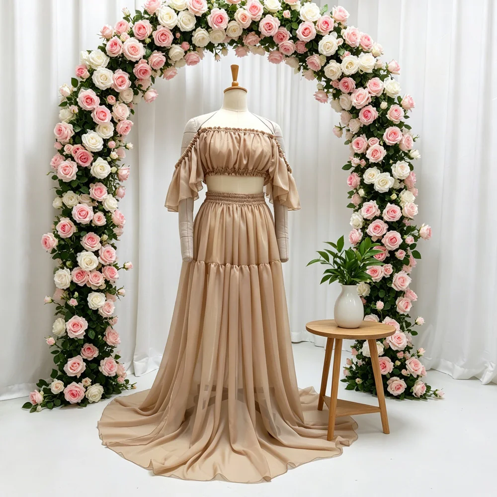 Schwangerschaftsfotografie-Outfit Elegantes schulterfreies, durchsichtiges, ultradünnes Chiffonkleid für Fotoshootings für Frauen