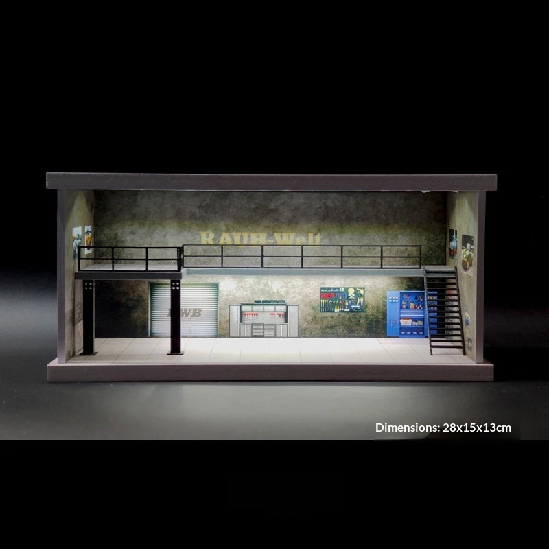 

Масштабная диорама гаража 1/64 с LED-подсветкой, сцена автосервиса для коллекционеров моделей автомобилей из литого сплава, демонстрационная платформа