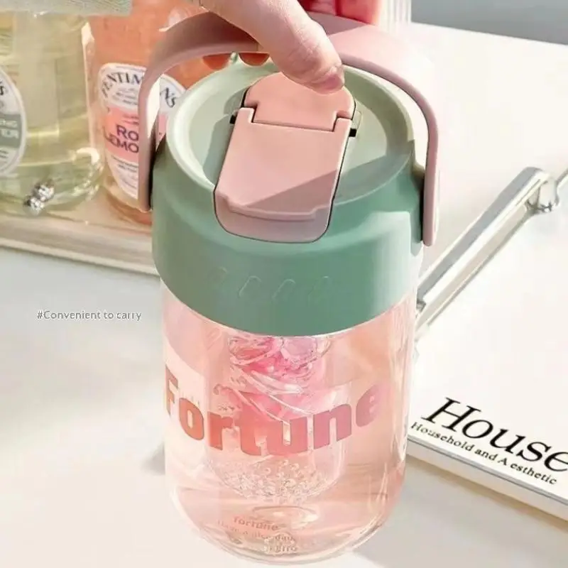New 600/800ml Large Capacity Sports Water Bottle With Hidden Straw Portable Sealed Leak-Proof Plastic Cup Outdoor Travel Camping