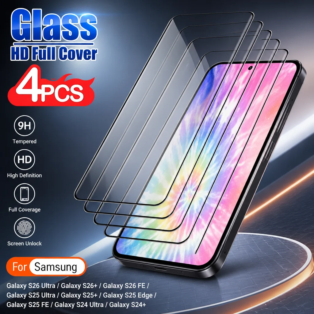 4Pcs Ultra-HD Full Screen Protectors for Samsung Galaxy S26 S25 S24 Ultra,S26 S25 FE S22+ S23+ S21+ Anti-Scratch Tempered Glass