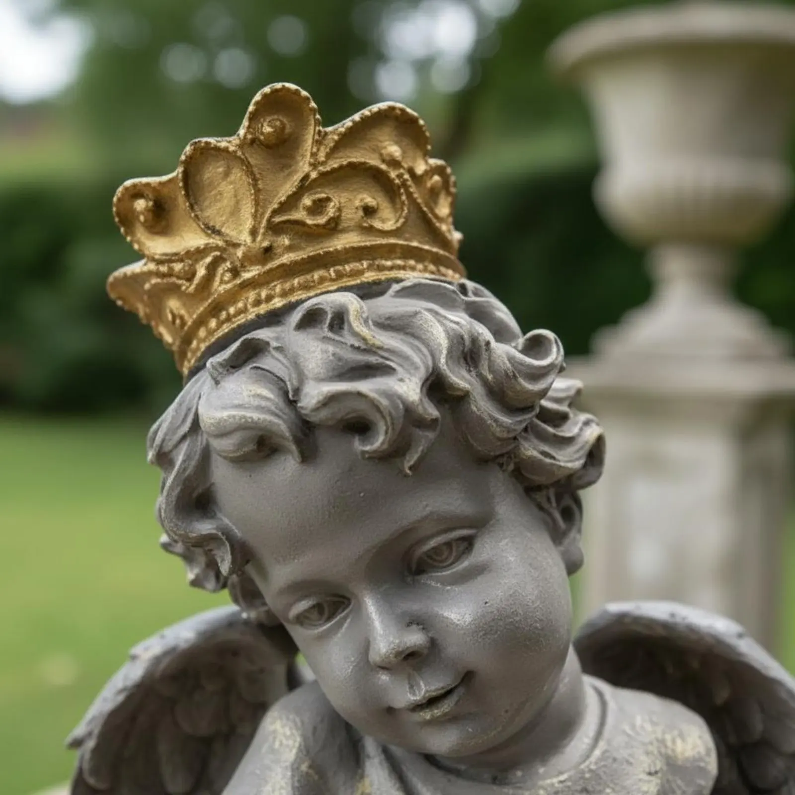 Vintage Cherub Bust with Crown European Design Adorned Cherub Head Statue Resin Cherub Head Decorative Piece Artisanal Look