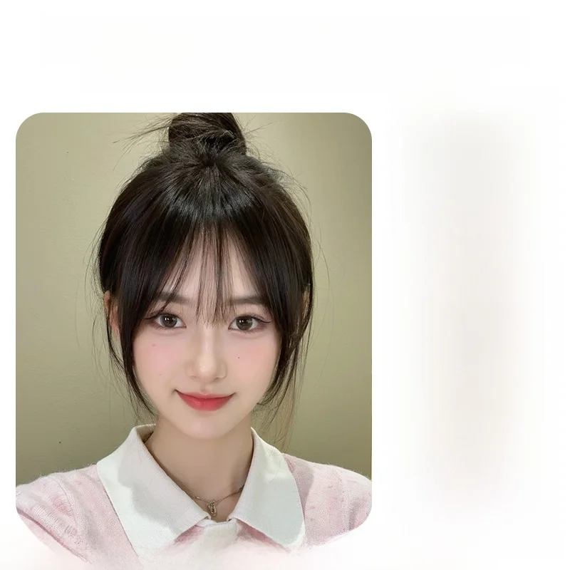 شعر مستعار نسائي، غرة صناعية طبيعية لزيادة كثافة الشعر وتغطية الشعر الأبيض، غرة صناعية منفوشة #2