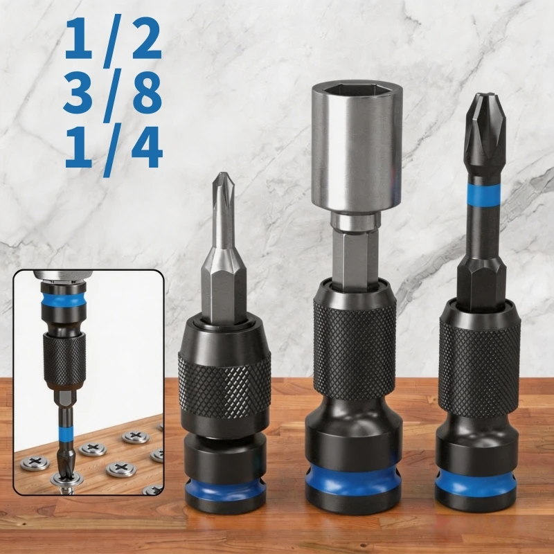 Impact Hex Converter Universal Impact Wrench Adapter 1/4 3/8 1/2 Hex Socket Converter Quick-Release Impact Screwdriver Bit Set