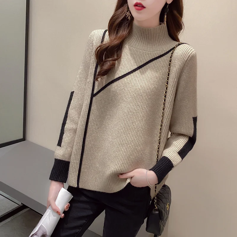 Half High Collar Sweater Women 2023 New Autumn winter High quality Long Sleeve Jumper Knitwear Casual Loose Pullover Women Tops