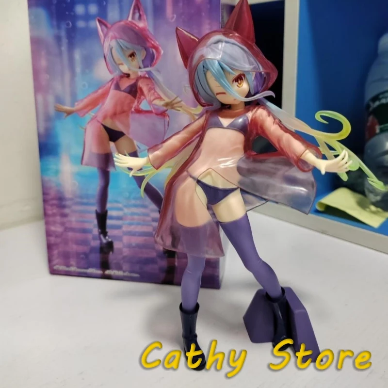 

20cm Original Bandai Banpresto No Game No Life Figure Shiro Cat Ear Sparkling Raincoat Figure Model Desktop Ornament Toys Gifts
