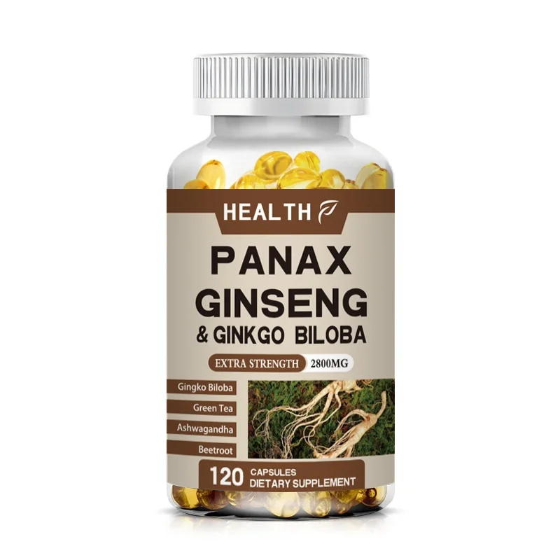 Authentic Korean Ginseng+Ginkgo Biloba Leaves, 120 Vegetarian Capsules, 2800 Milligrams Of Male And Female Energy