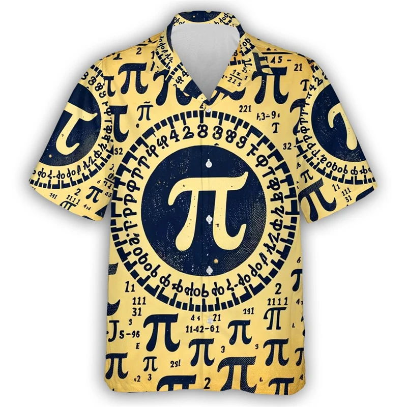 Camisa 3D estampada para homens Pi Day Math, streetwear de manga curta, roupas de estudante casuais, blusa de lapela de professor