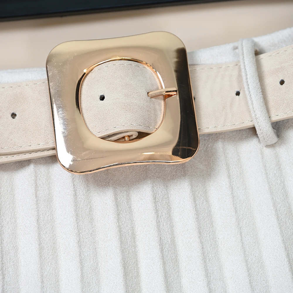 تنورة مخملية بطيات على شكل حرف A للنساء مع حزام كبير متأرجح بطول f، تنانير أوروبية عالية الخصر للارتداء اليومي