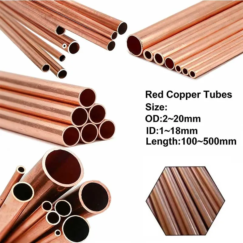 1Pcs Copper Tubes OD 2-20mm Straight Pipe Length 100-500mm for Plumbing Craft Metal Tubing Copper Straight Pipe Copper Metal Pip