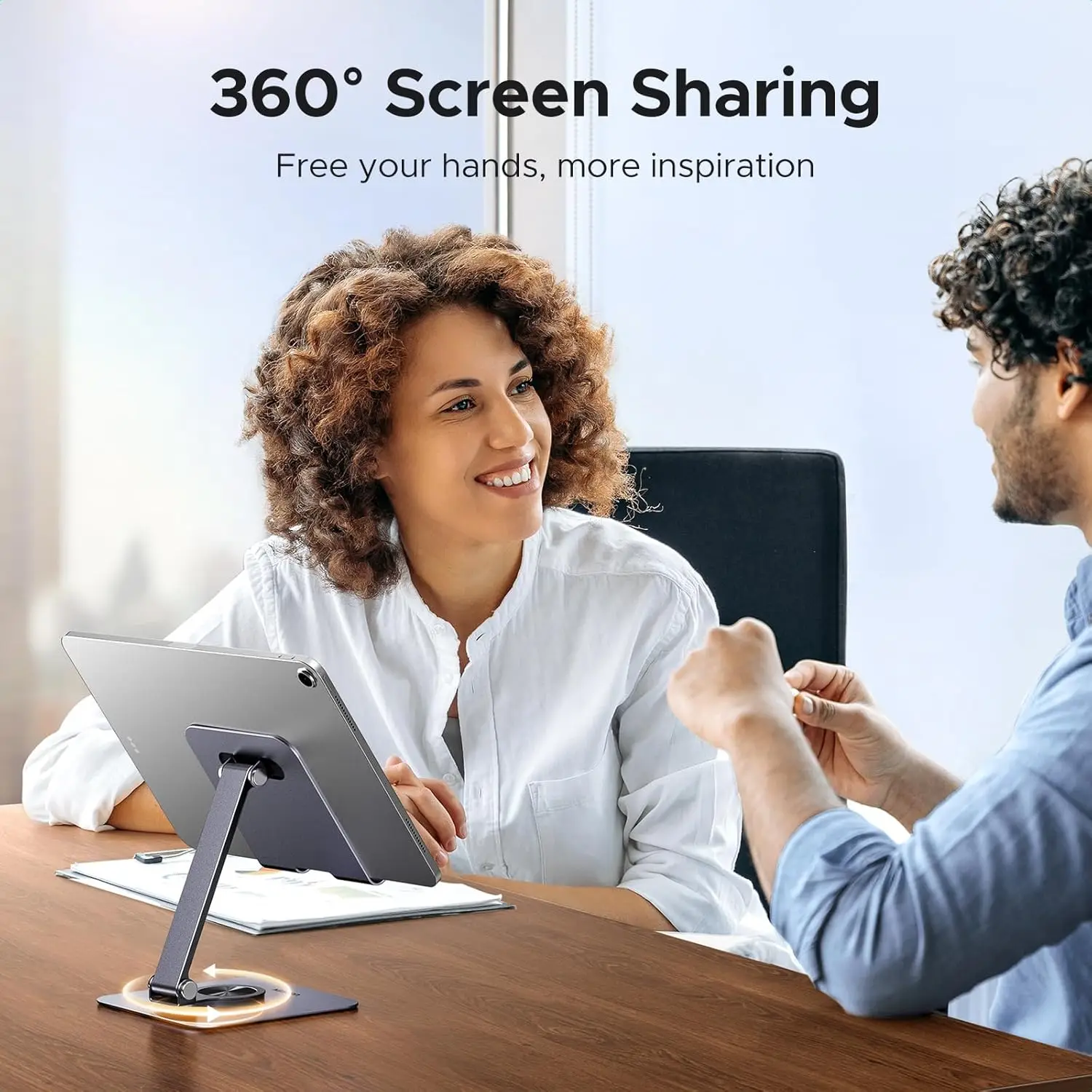 UGREENタブレットスタンドホルダー（デスク用、360度回転） °   回転ベースアルミニウムタブレットホルダー調整可能なマルチアングルホームオフィス