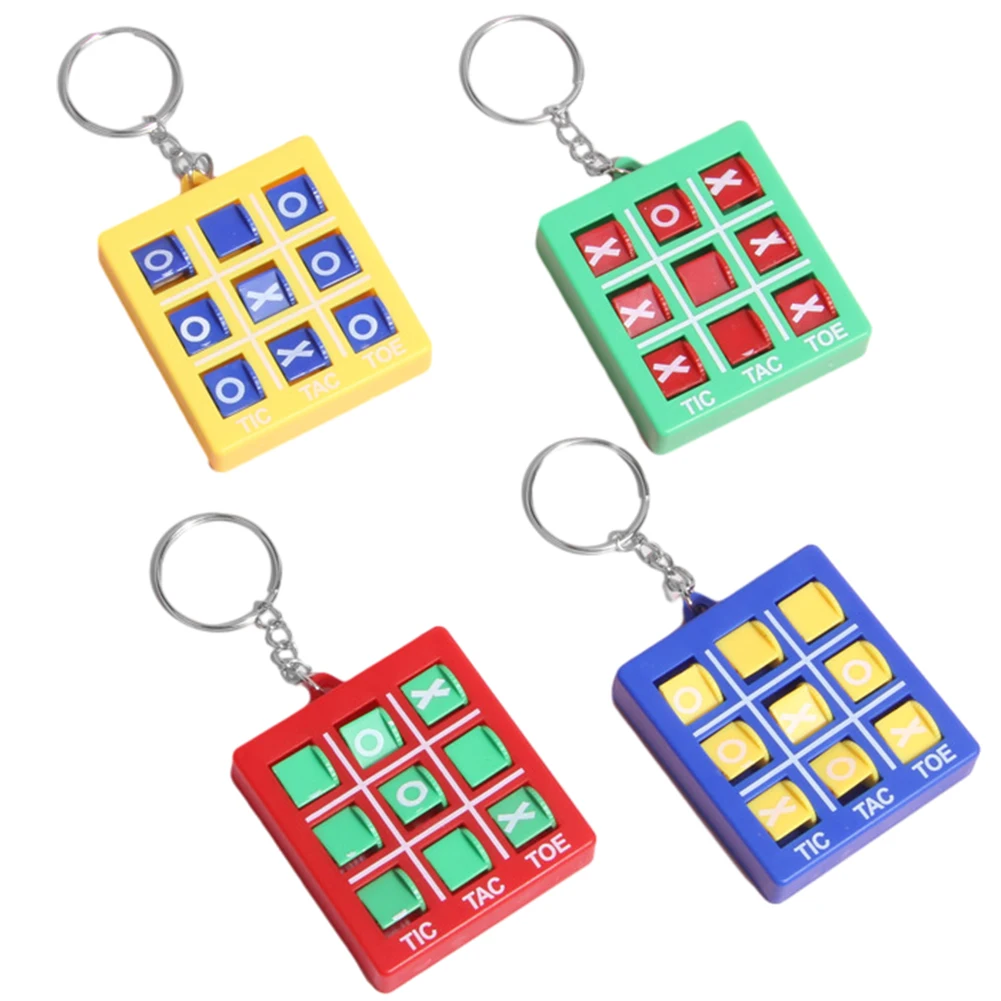 4Pcs/Set Tic Tac Toe Game Keychain with Key Ring Small Classic Game Toys Colourful Portable Birthday Party Gift for Kids