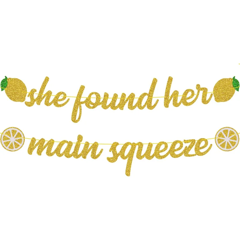 She Found Her Main Squeeze banner suitable for lemon citrus lemonade themed wedding engagement bachelorette party supplies