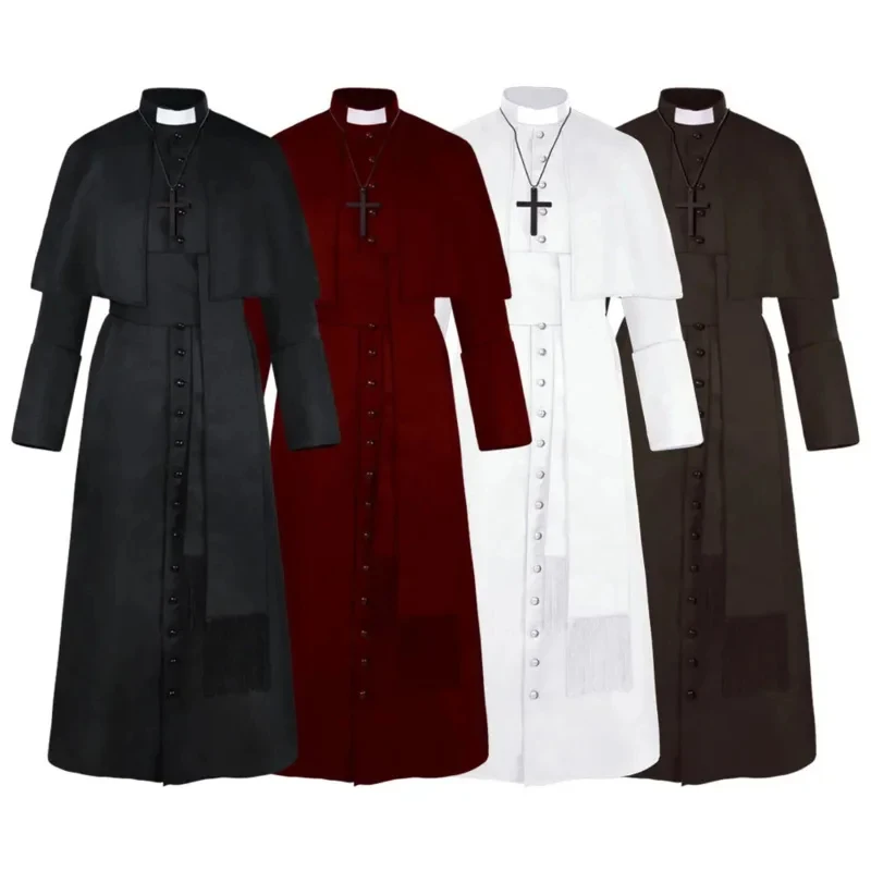 Costume de Prêtre Anime 2026 – Robe Religieuse Catholique, Pape Romain, Pasteur, Père – Tenue de Messe Missionnaire, Robe de Clergé PG4WB